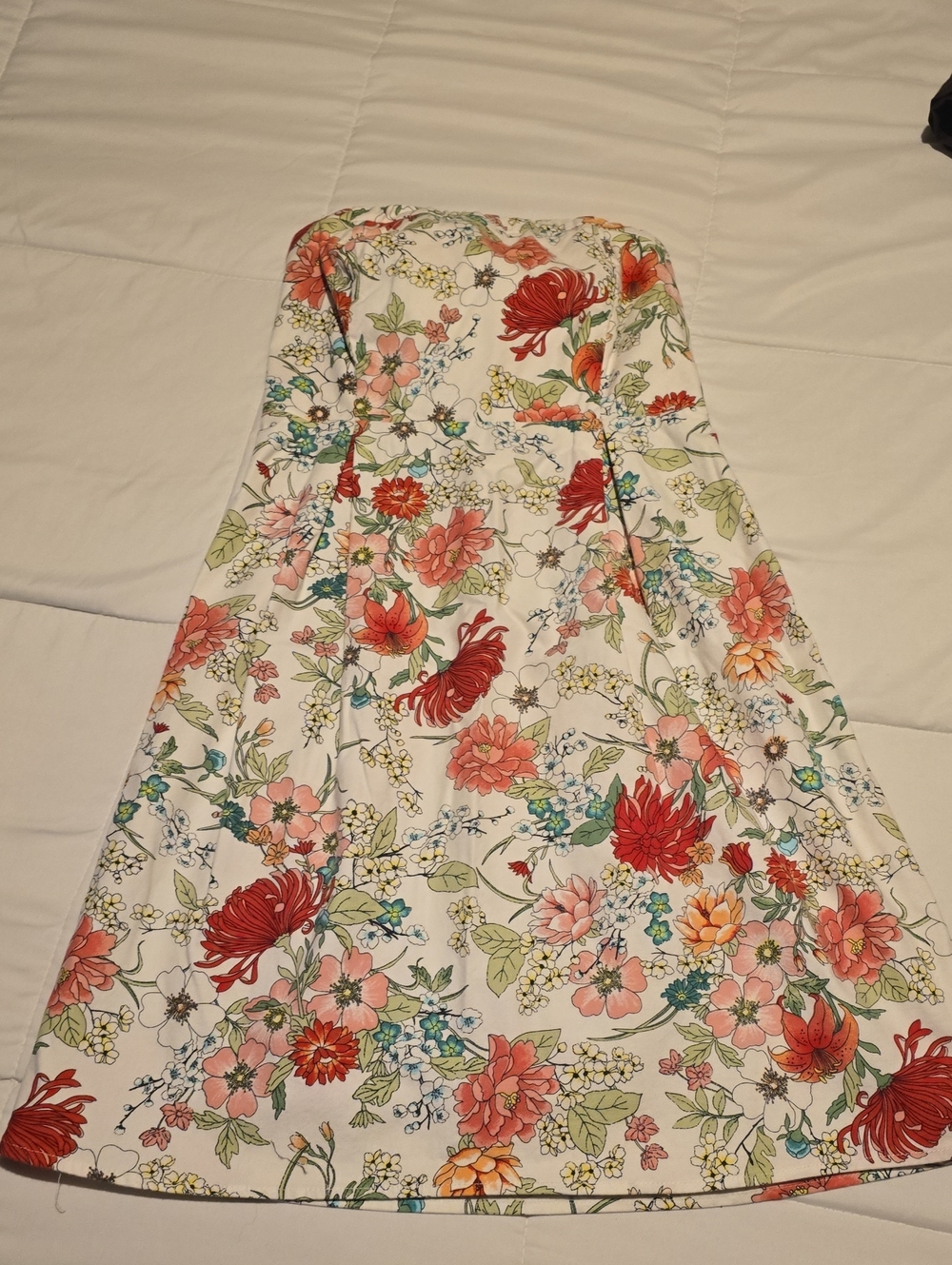 Old Navy Strapless Floral Dress - White with Red, Pink & Green